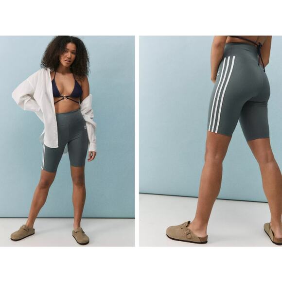 Adidas Prime Blue Gray Blue 3 Stripe Cycling Shorts Women Sz M - Picture 3 of 8